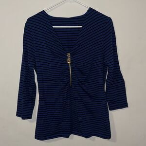 Michael Kors striped zip front V-neck large top